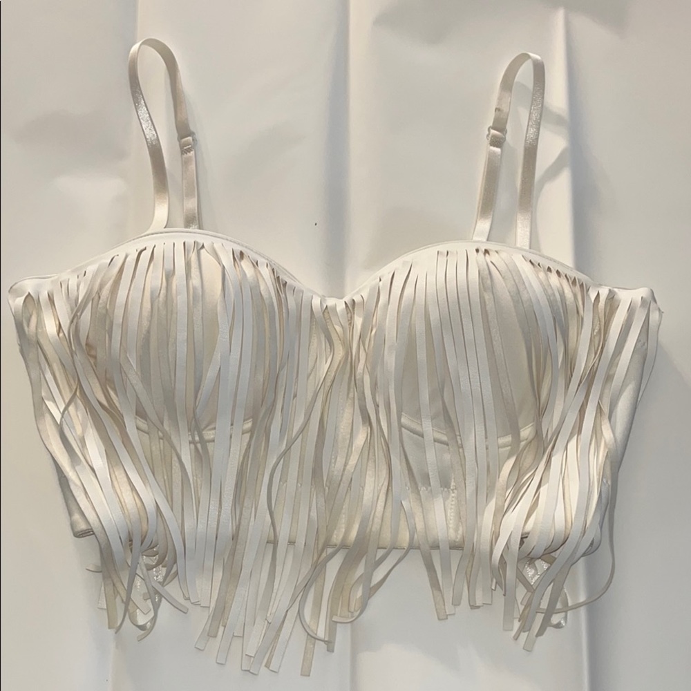 White Fringe Bustier Top
